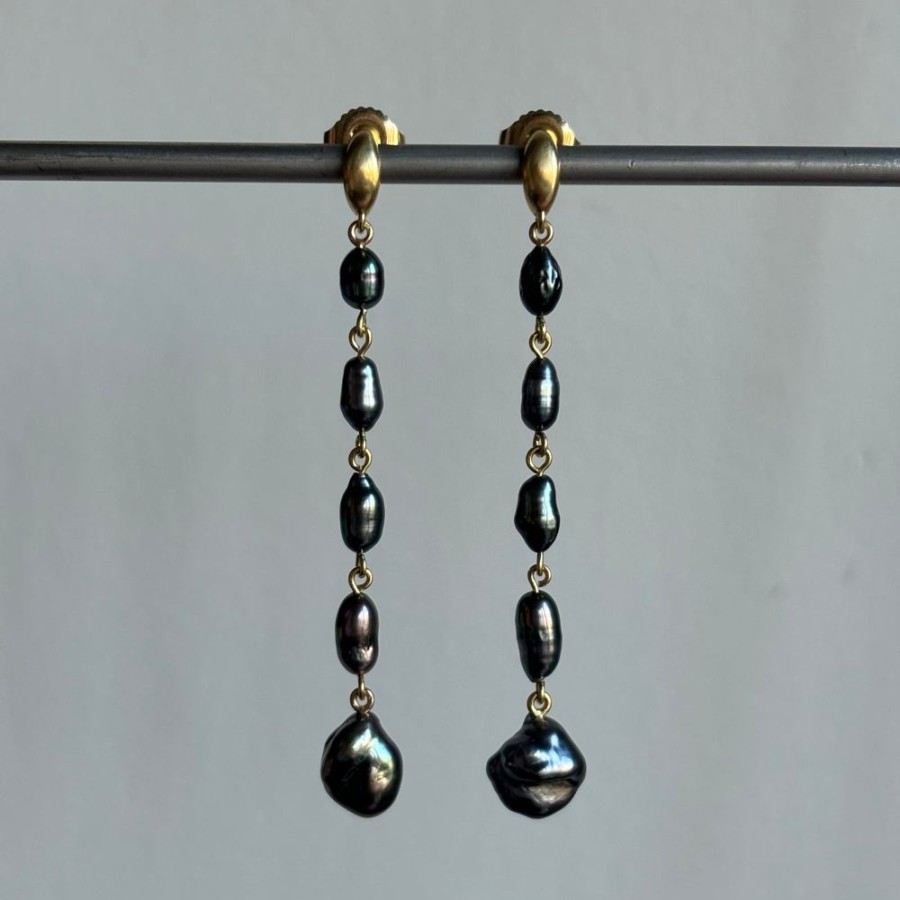 Jewelry Mimi Favre | Crescent Tahitian Keshi Pearl Cascade Earrings