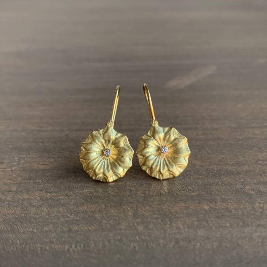 Jewelry Mimi Favre | Gold Lotus Earrings With Diamonds