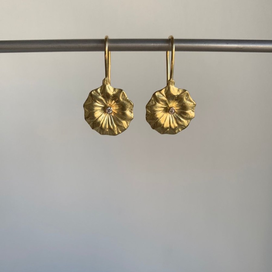 Jewelry Mimi Favre | Gold Lotus Earrings With Diamonds