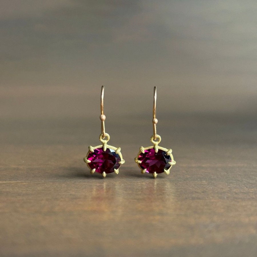 Jewelry Rosanne Pugliese | Mini Faceted Oval Rhodolite Garnet Earrings