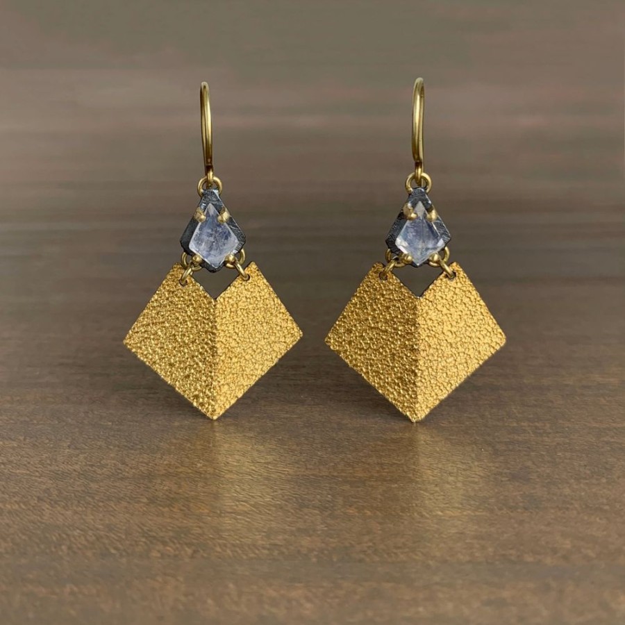 Jewelry Heather Guidero | Prong Set Rainbow Moonstone Kite Earrings