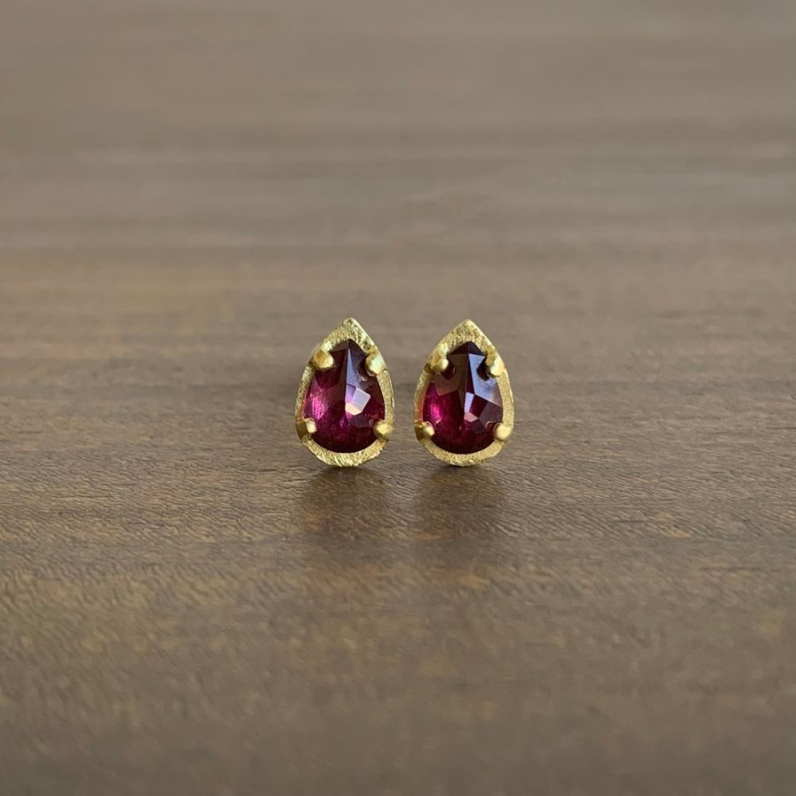 Jewelry Heather Guidero | Carved Rhodolite Garnet Teardrop Studs