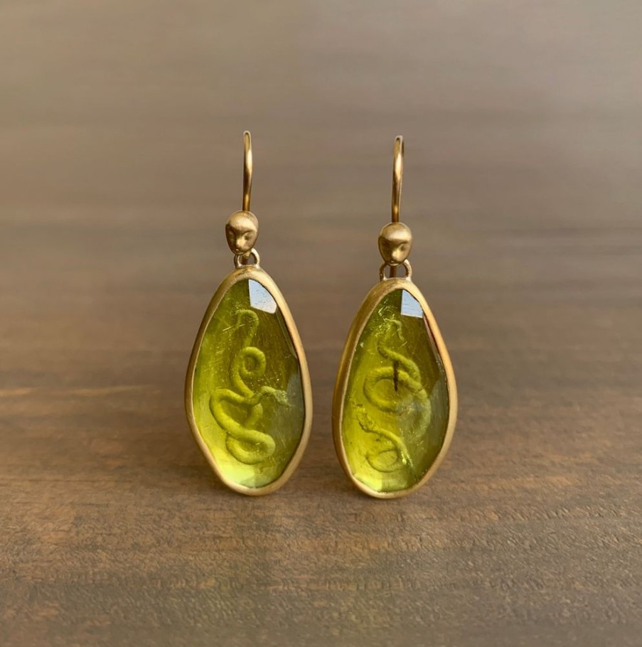 Jewelry Hannah Blount | Medusa'S Serpents Tourmaline Intaglio Cameo Earrings