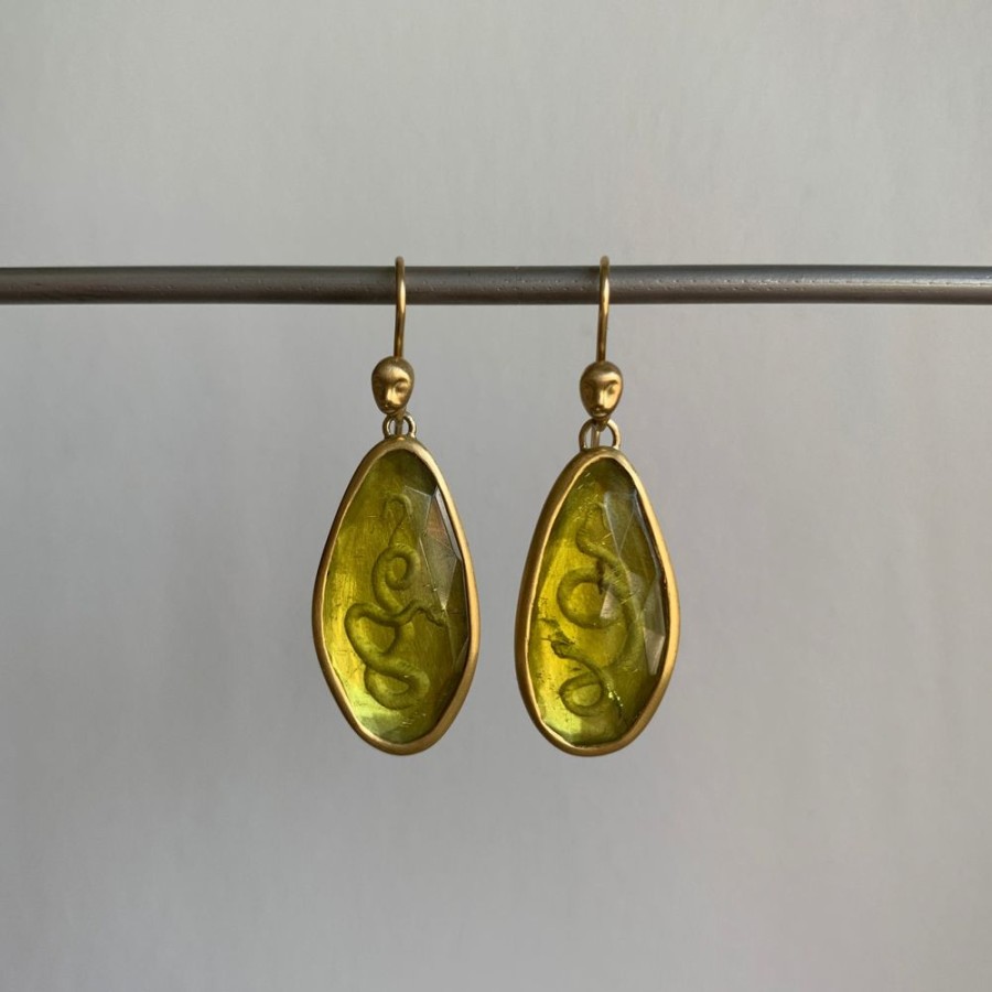 Jewelry Hannah Blount | Medusa'S Serpents Tourmaline Intaglio Cameo Earrings