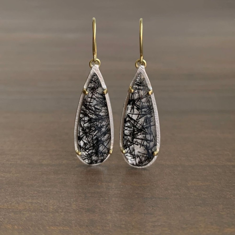 Jewelry Heather Guidero | Prong Set Teardrop Tourmalated Quartz Earrings