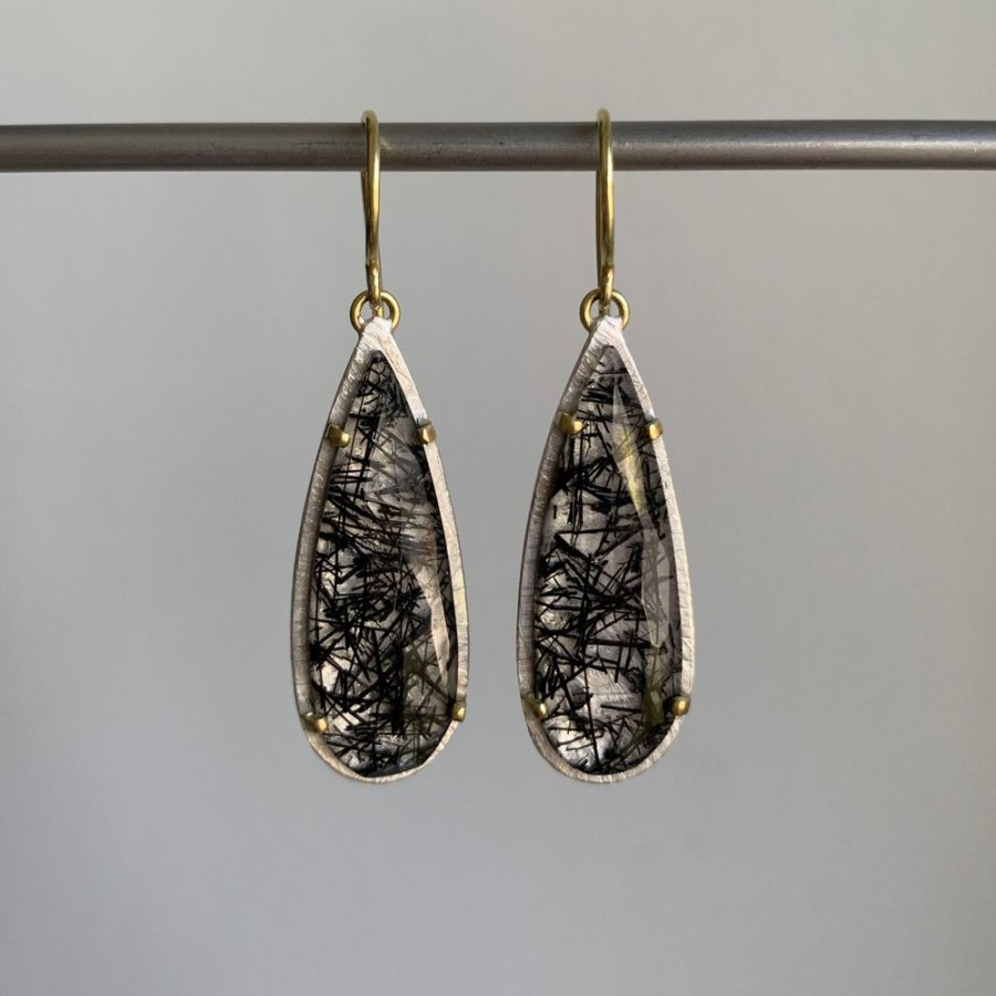 Jewelry Heather Guidero | Prong Set Teardrop Tourmalated Quartz Earrings