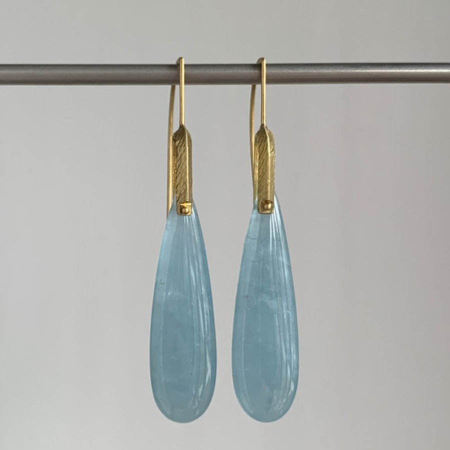 Jewelry Heather Guidero | Large Aquamarine Teardrop Bridle Bit Earrings