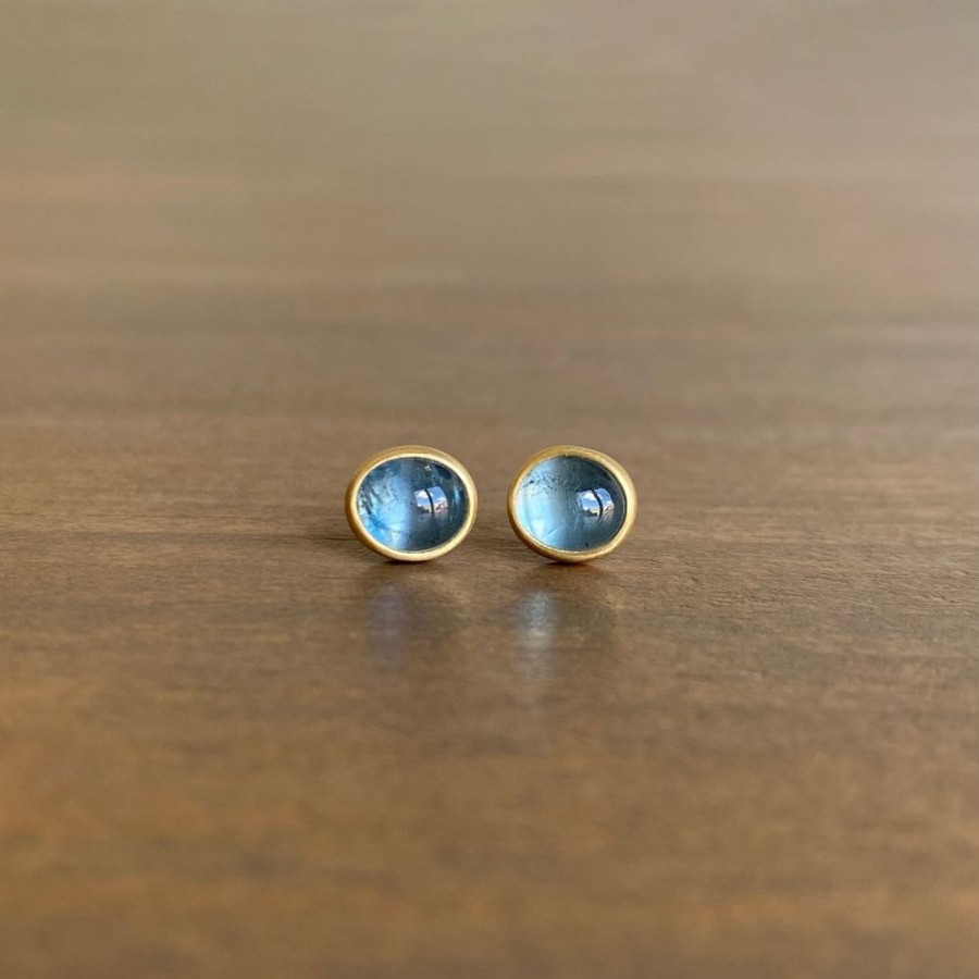 Jewelry Monika Krol | Juicy Oval Aquamarine Cabochon Stud Earrings