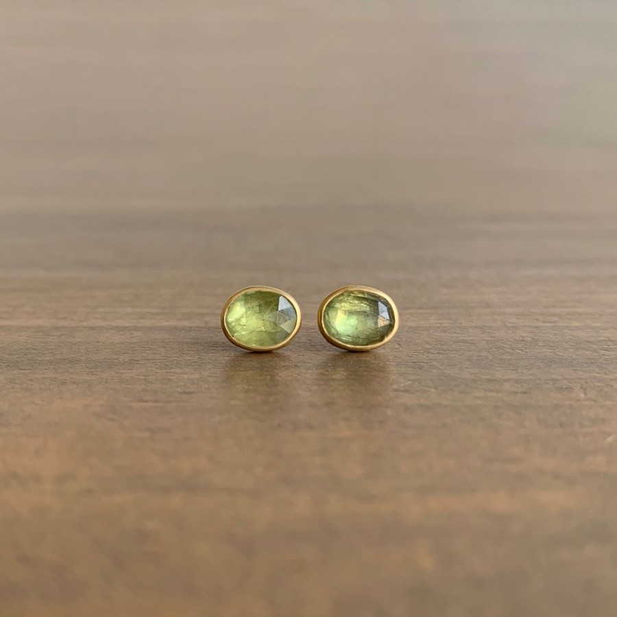 Jewelry Lola Brooks | Oval Natural Lime-Aid Umba Sapphire Stud Earrings