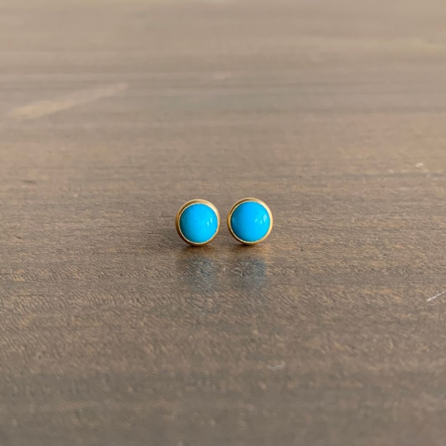 Jewelry Lola Brooks | Round Sleeping Beauty Turquoise Studs