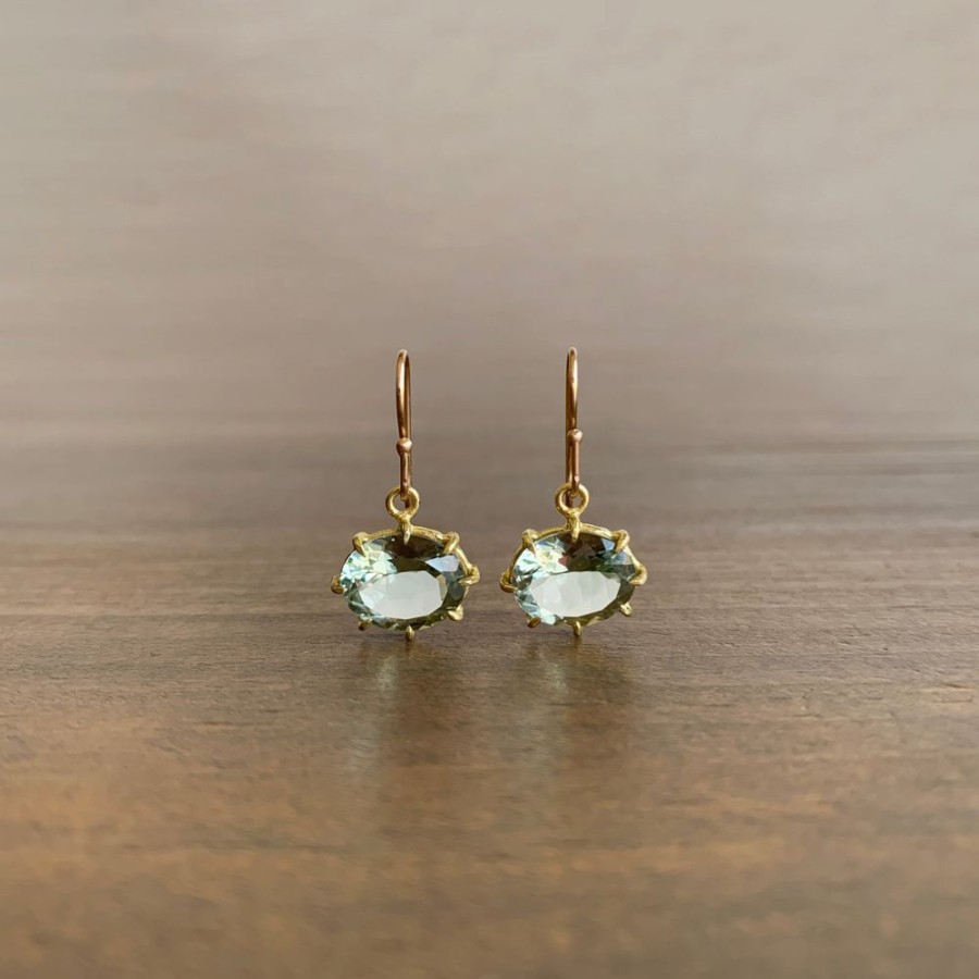 Jewelry Rosanne Pugliese | Small Faceted Oval Green Amethyst Earrings