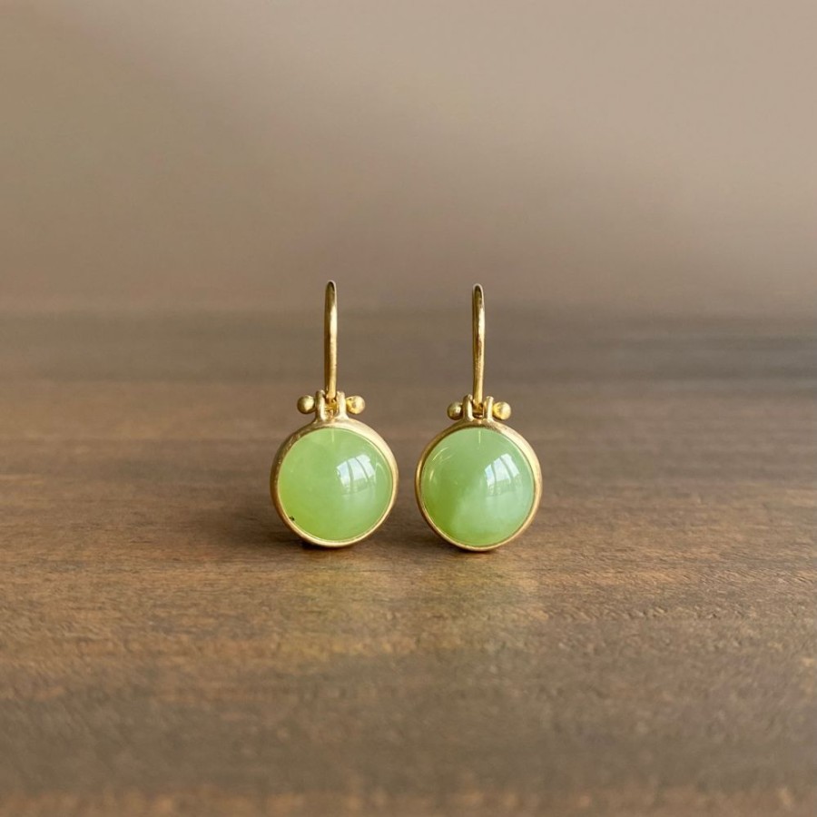 Jewelry Monika Krol | Round Light Green Siberian Jade Cabochon Earrings