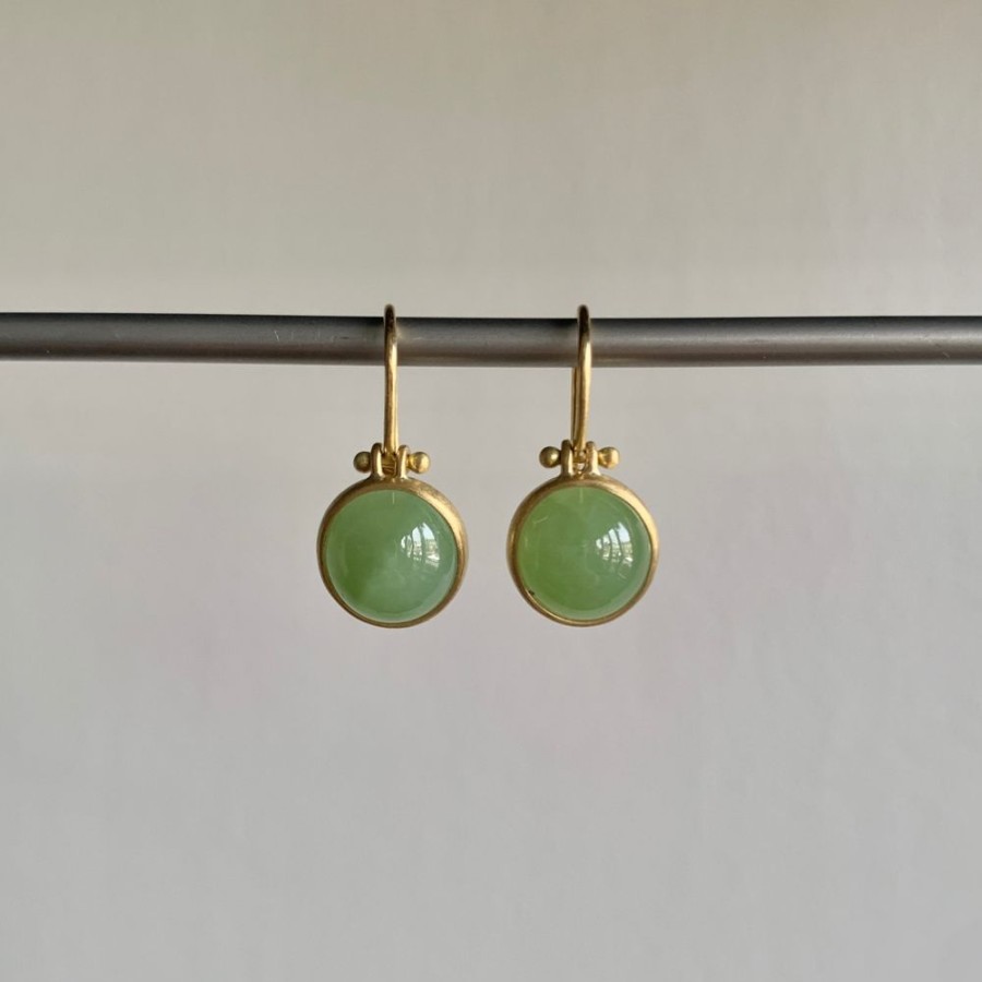 Jewelry Monika Krol | Round Light Green Siberian Jade Cabochon Earrings