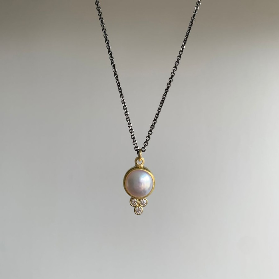 Jewelry Sam Woehrmann | Pearl & Round Diamond Cluster Pendant