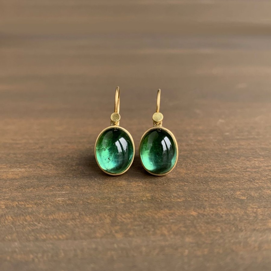 Jewelry Lola Brooks | Green Tourmaline Cabochon Oval Earrings