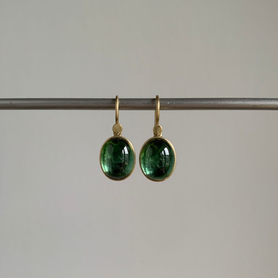 Jewelry Lola Brooks | Green Tourmaline Cabochon Oval Earrings