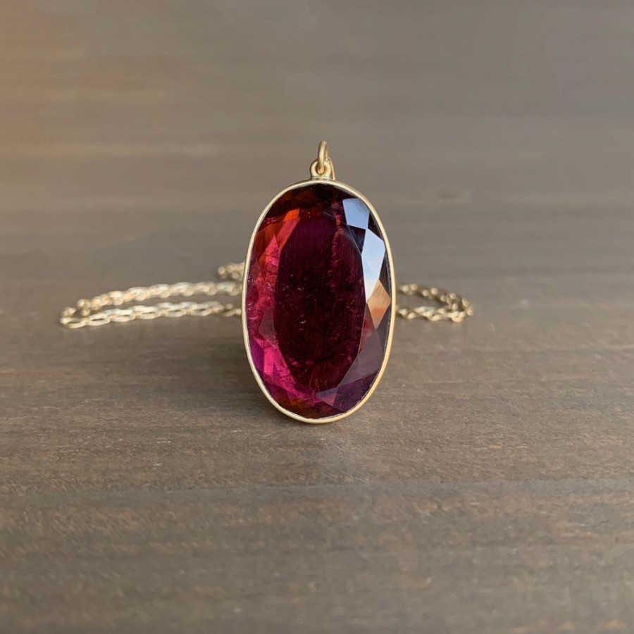 Jewelry Lola Brooks | Large Burgundy Tourmaline Oval Pendant