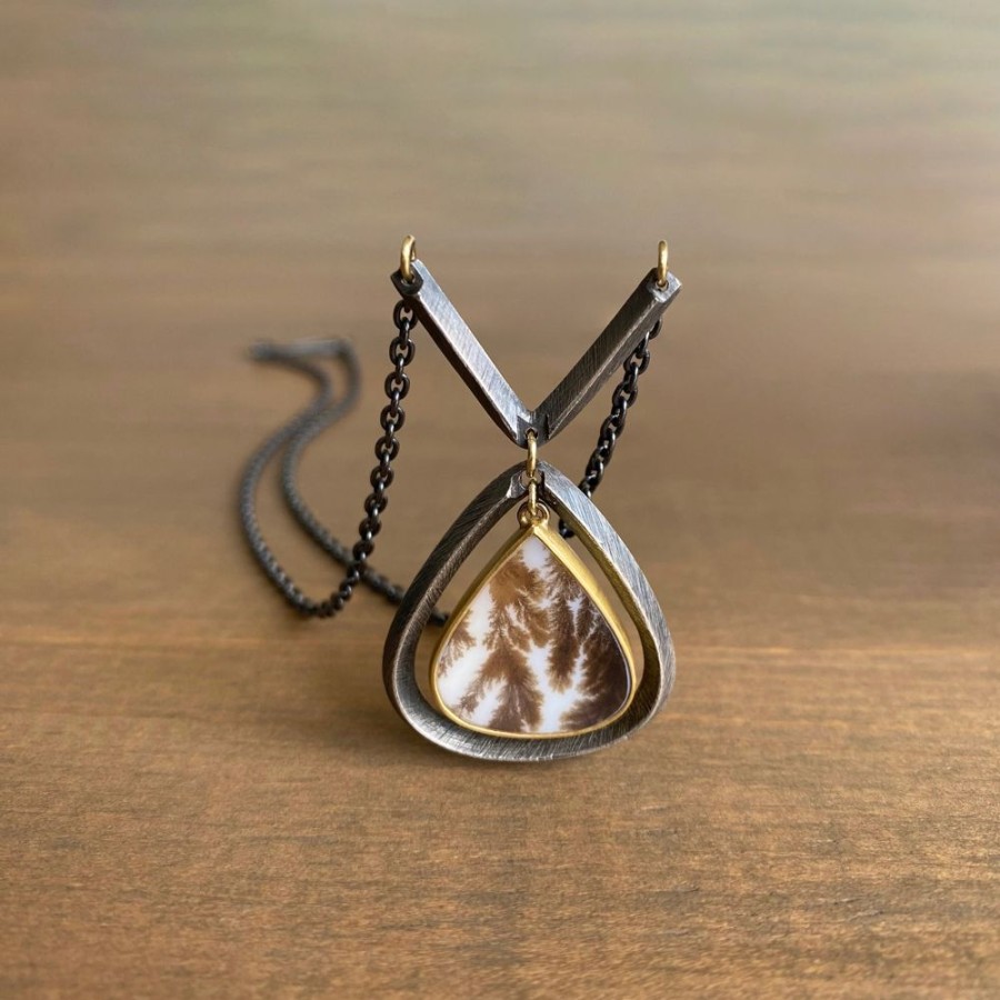 Jewelry Heather Guidero | Carved Frame Dendritic Agate Teardrop Necklace