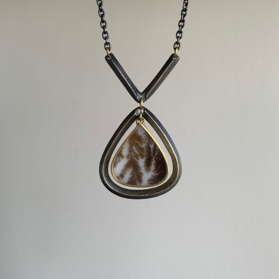 Jewelry Heather Guidero | Carved Frame Dendritic Agate Teardrop Necklace