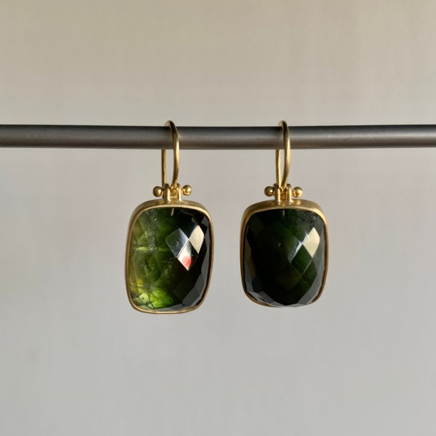 Jewelry Monika Krol | Bicolor Tourmaline Checker Cut Cushion Earrings