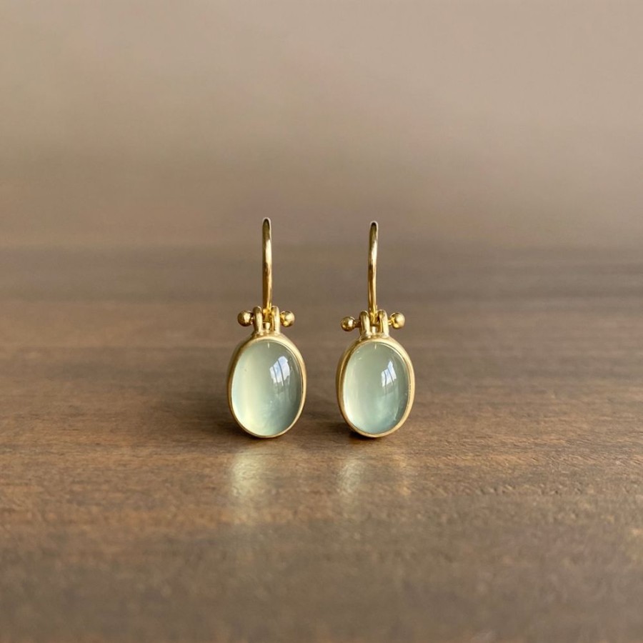 Jewelry Monika Krol | Oval Cabochon Prehnite Earrings