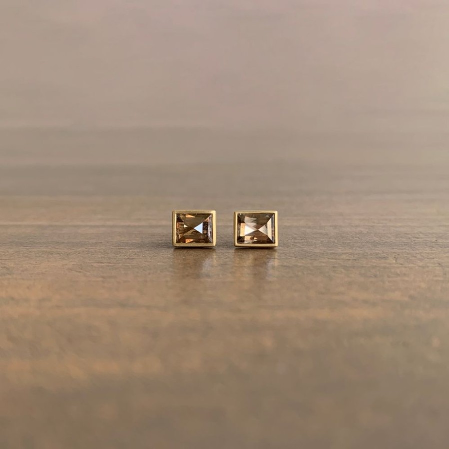 Jewelry Lola Brooks | Dark Campagne Diamond Rectangle Stud Earrings