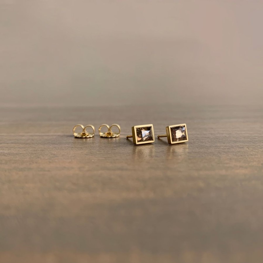 Jewelry Lola Brooks | Dark Campagne Diamond Rectangle Stud Earrings