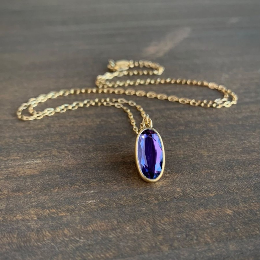 Jewelry Lola Brooks | Elongated Oval Purple Sapphire Sequin Pendant