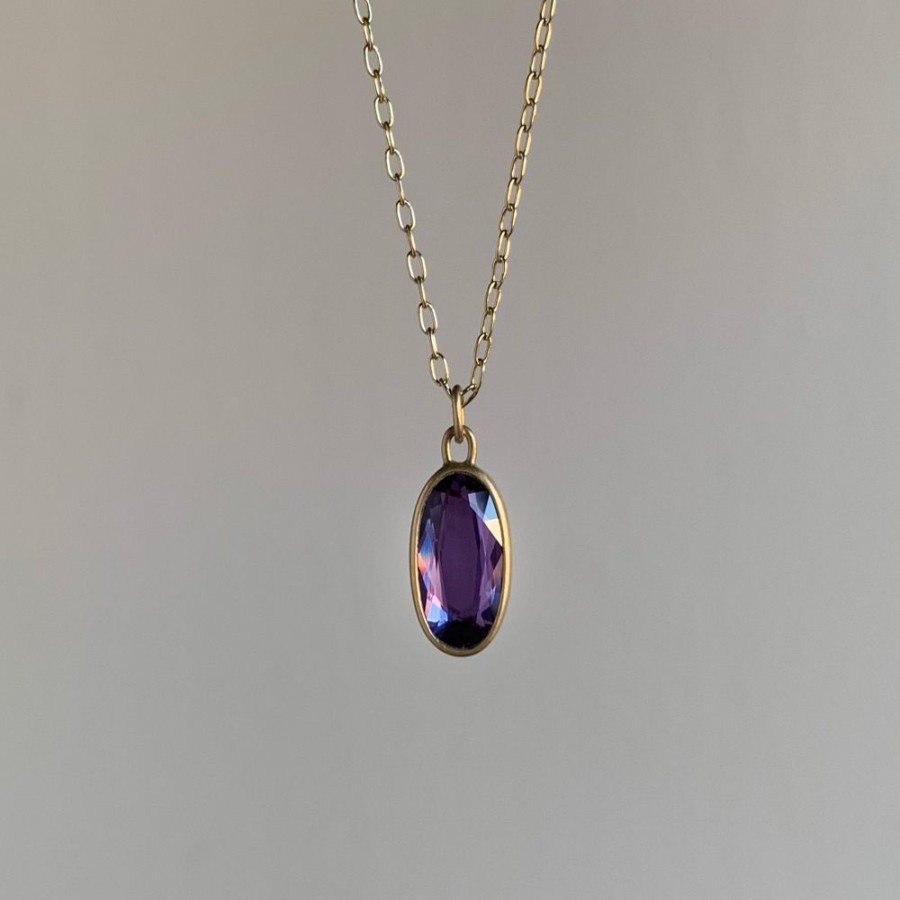 Jewelry Lola Brooks | Elongated Oval Purple Sapphire Sequin Pendant