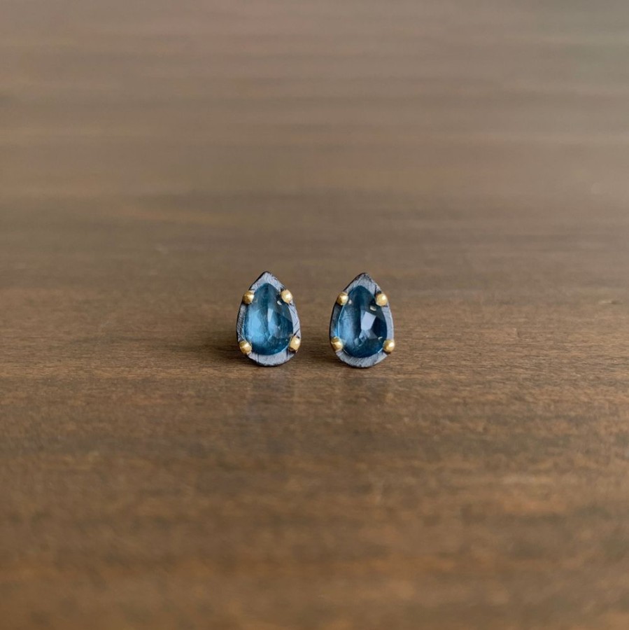 Jewelry Heather Guidero | Carved Prong Set Blue Topaz Teardrop Studs