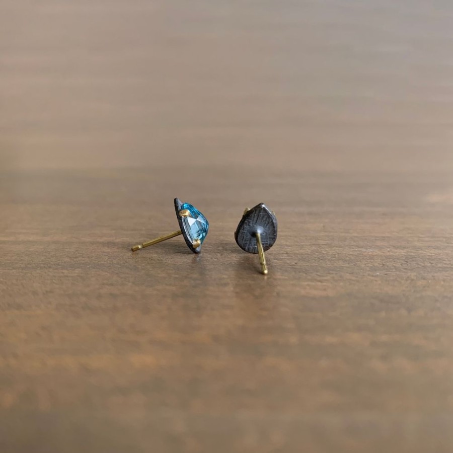 Jewelry Heather Guidero | Carved Prong Set Blue Topaz Teardrop Studs