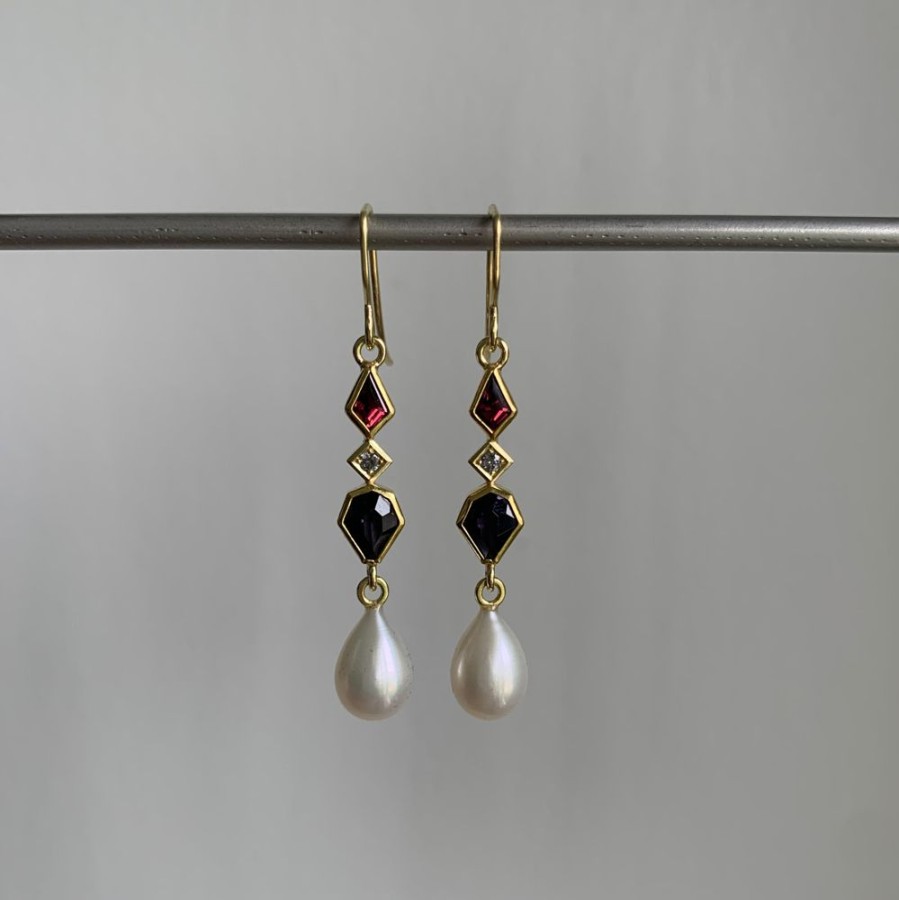 Jewelry Sam Woehrmann | Spinel, Garnet, Diamond, And Pearl Earrings