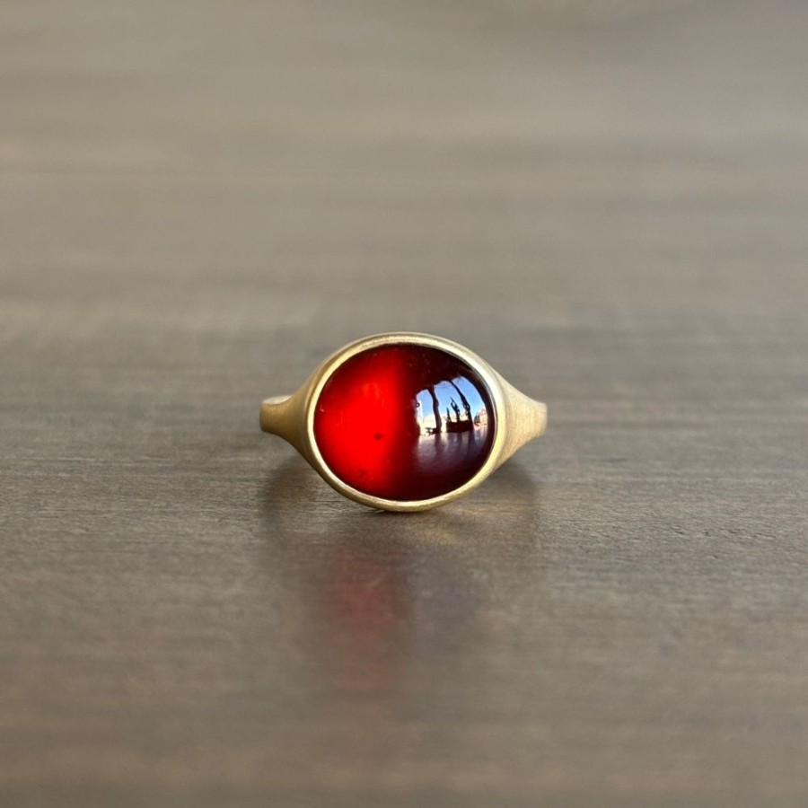 Jewelry Monika Krol | Oval East-West Garnet Cabochon Cast Ring