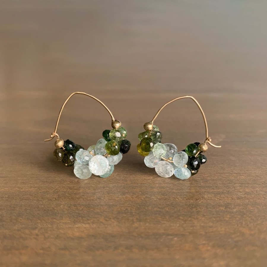 Jewelry Rachel Atherley | Green Tourmaline & Aquamarine Cloud Hoop Earrings