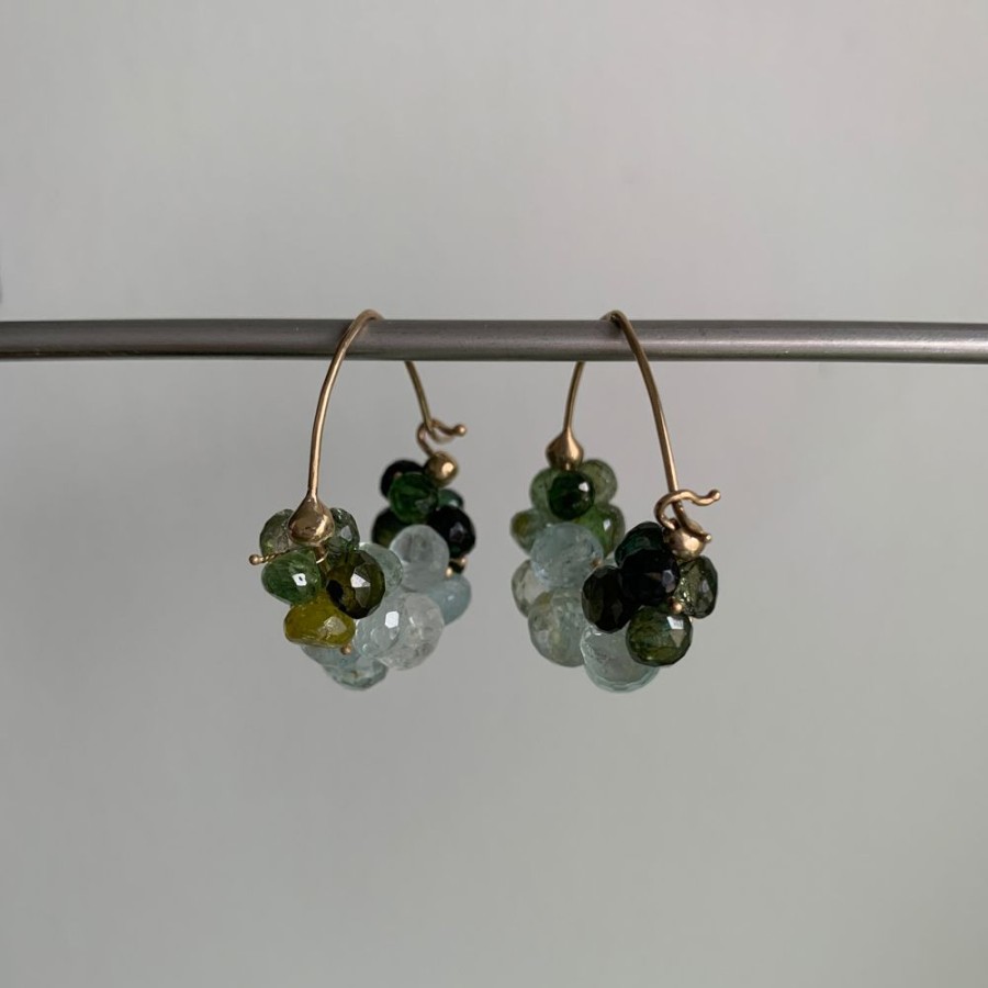 Jewelry Rachel Atherley | Green Tourmaline & Aquamarine Cloud Hoop Earrings