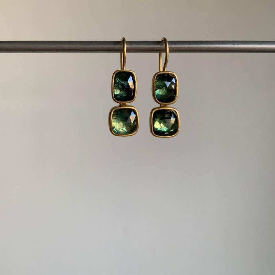 Jewelry Lola Brooks | Bluegreen Sapphire Double Drop Earrings