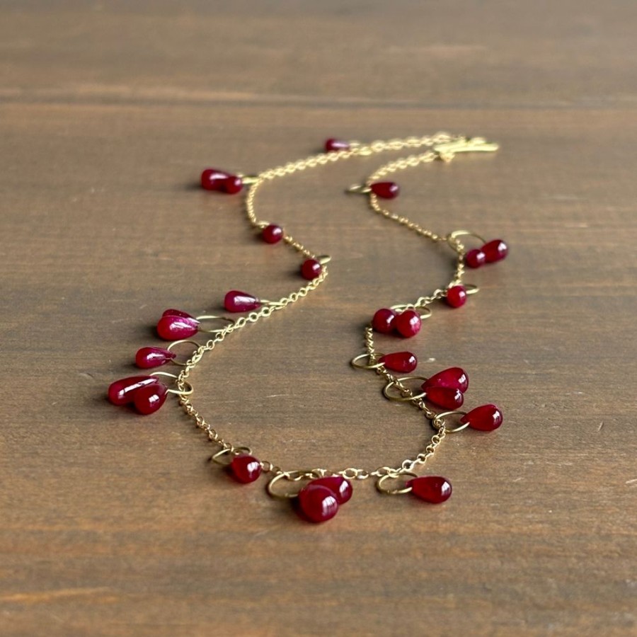 Jewelry Heather Guidero | Ruby Drop Delicate Circle Bunches Necklace