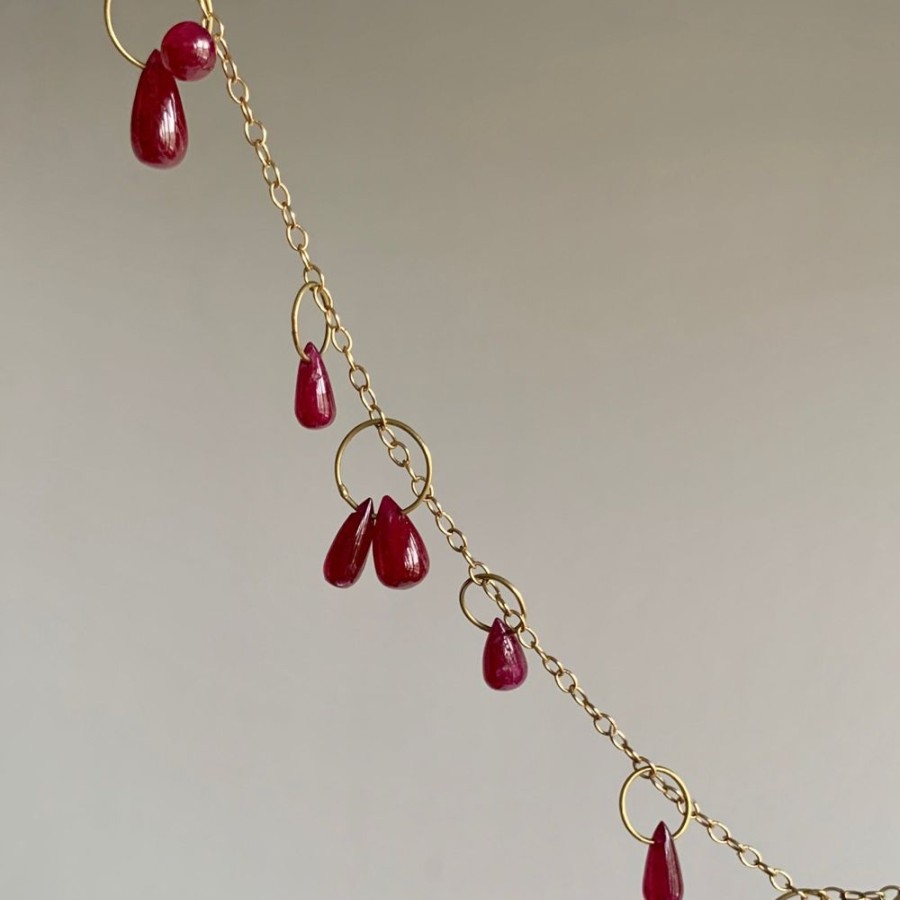 Jewelry Heather Guidero | Ruby Drop Delicate Circle Bunches Necklace