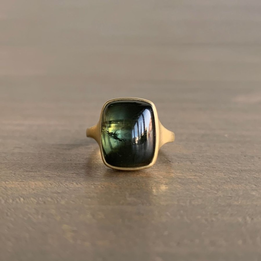 Jewelry Monika Krol | Cushion Cut Olive Green Tourmaline Cast Ring