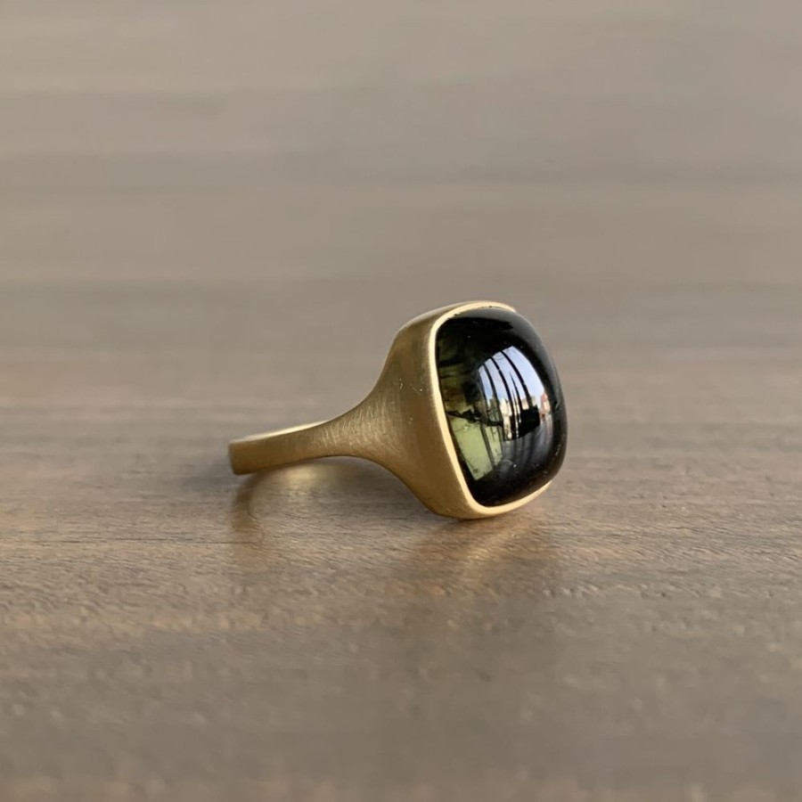 Jewelry Monika Krol | Cushion Cut Olive Green Tourmaline Cast Ring