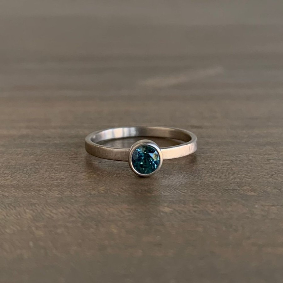 Jewelry Monika Krol | Round Blue/Green Natural Sapphire Stacking Ring