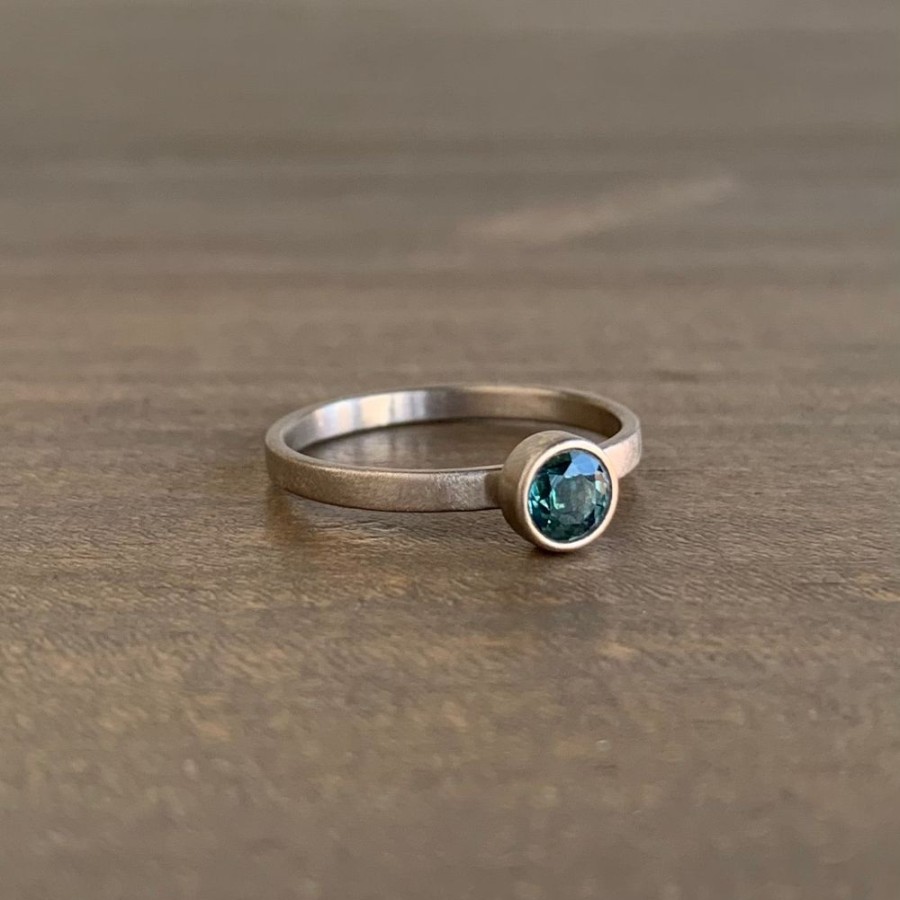 Jewelry Monika Krol | Round Blue/Green Natural Sapphire Stacking Ring