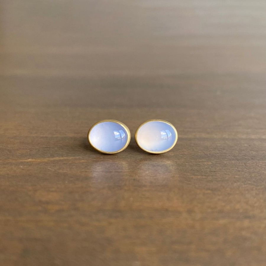 Jewelry Monika Krol | Oval Chalcedony Stud Earrings