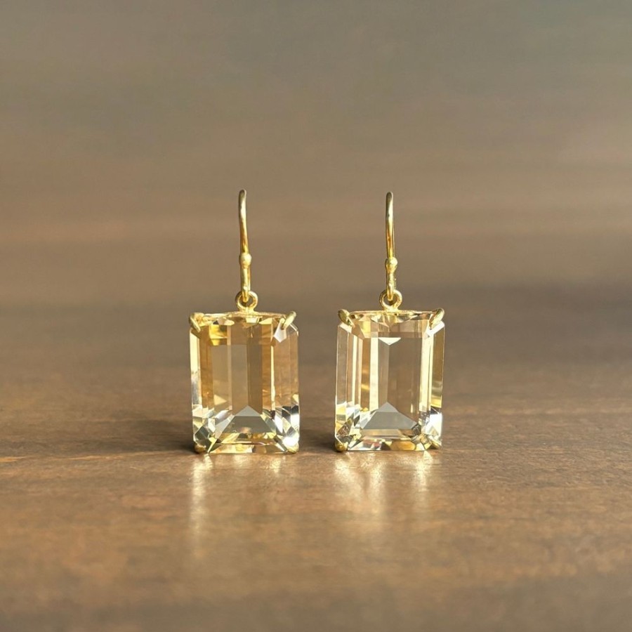 Jewelry Rosanne Pugliese | Medium Emerald Cut Champagne Citrine Earrings