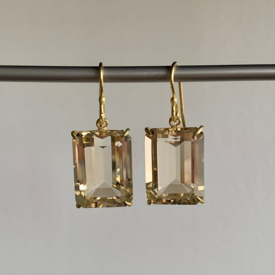 Jewelry Rosanne Pugliese | Medium Emerald Cut Champagne Citrine Earrings