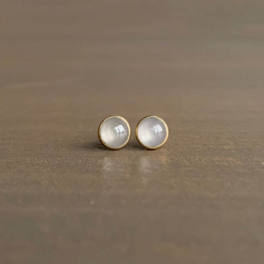 Jewelry Lola Brooks | Pale Grey Diamond Cabochon Studs