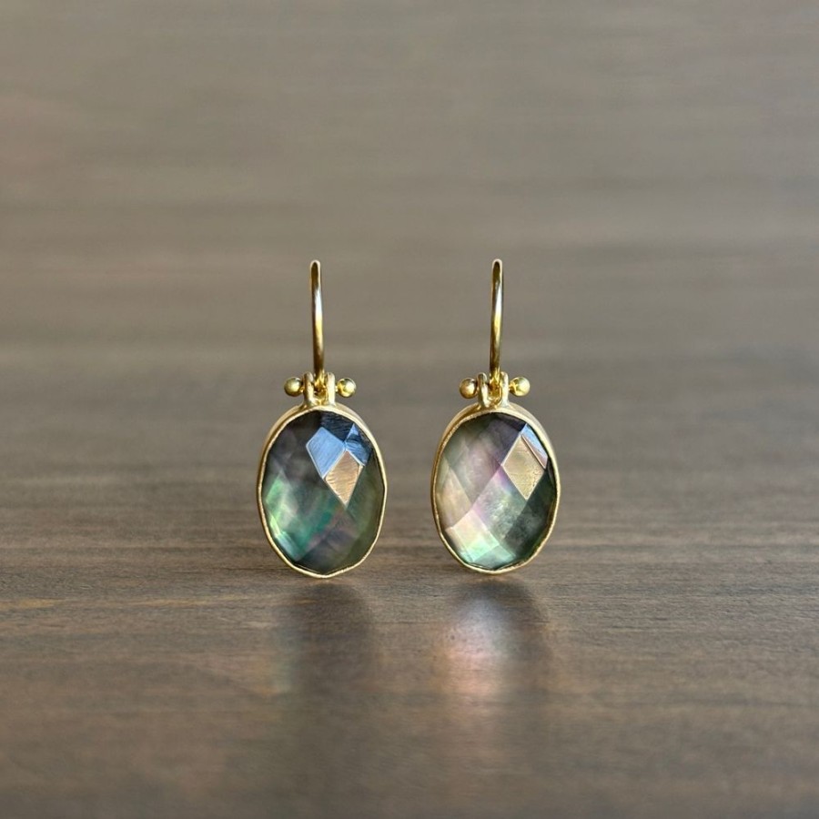 Jewelry Monika Krol | Faceted Oval Quartz Over Black Mother Of Pearl Earrings