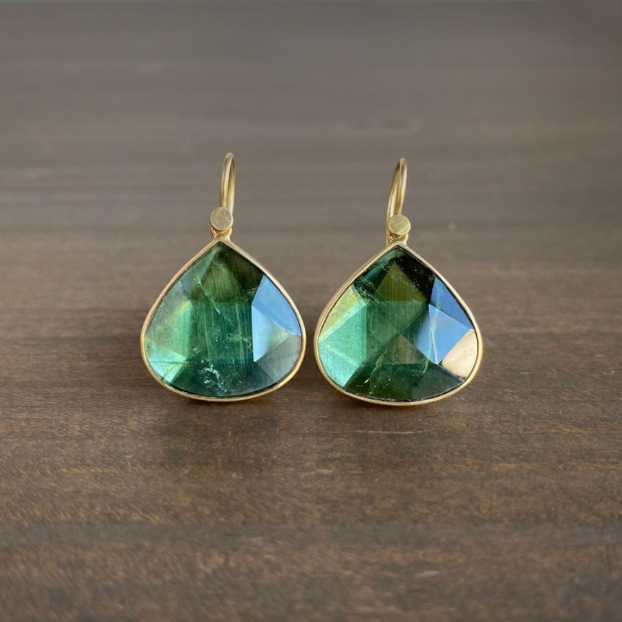 Jewelry Lola Brooks | Green Tourmaline Rose Cut Teardrop Earrings