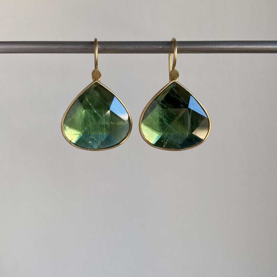 Jewelry Lola Brooks | Green Tourmaline Rose Cut Teardrop Earrings