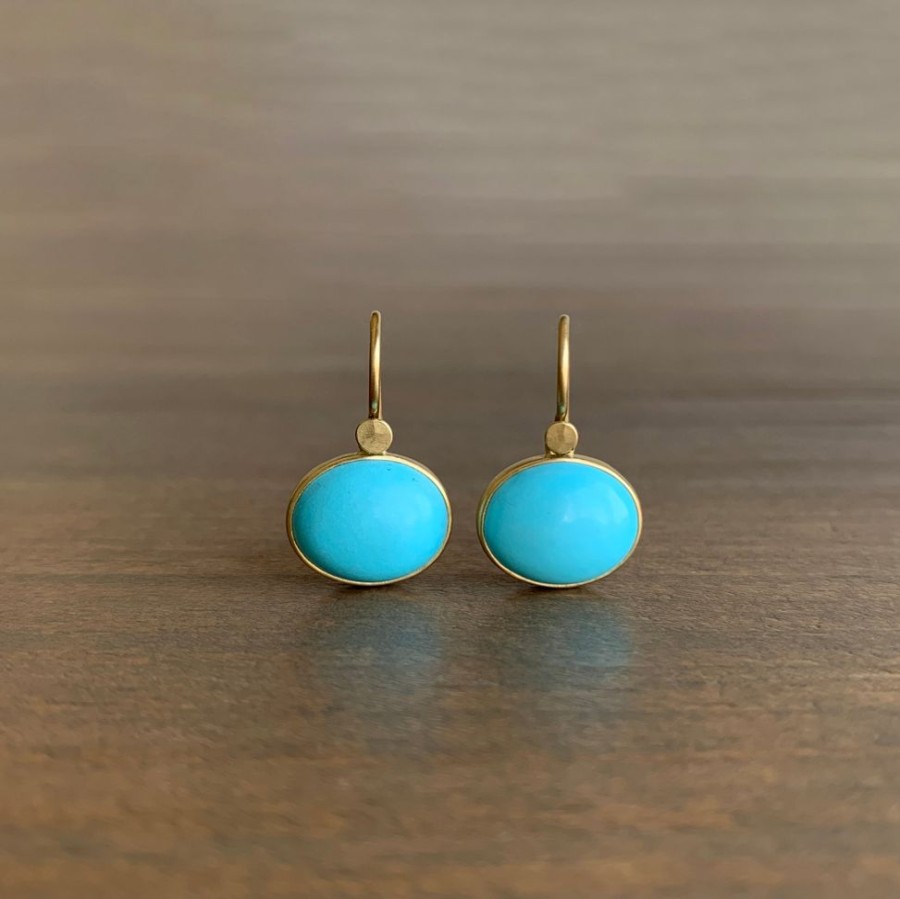 Jewelry Lola Brooks | Natural Oval Sleeping Beauty Turquoise Drop Earrings